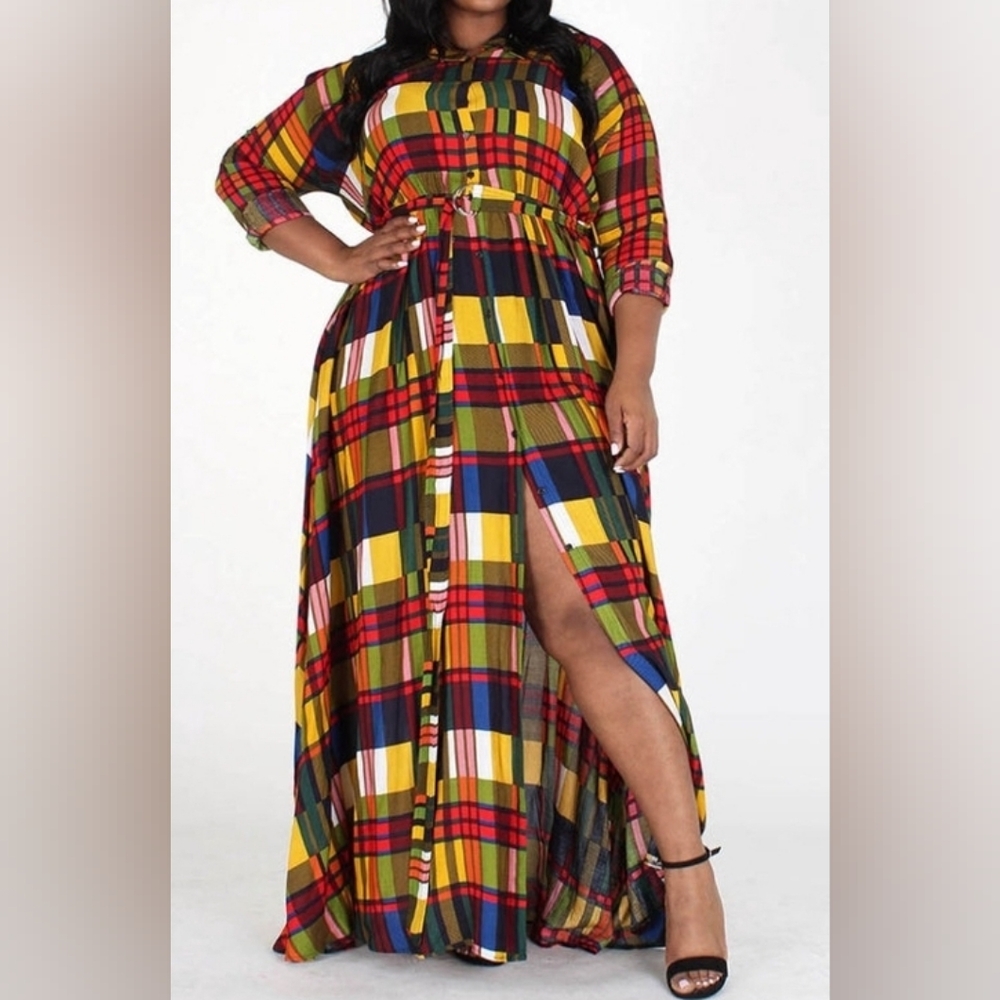 Plus Size Plaid Maxi Dress
